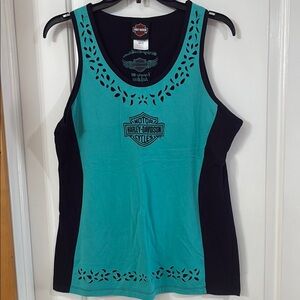 Harley-Davidson Fitted Teal and Black Cut Out Tank Top